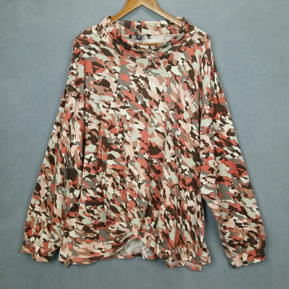 Zac & Rachel Shirt Womens 2X Multicolor Camouflage Turtleneck Twist Front Knit